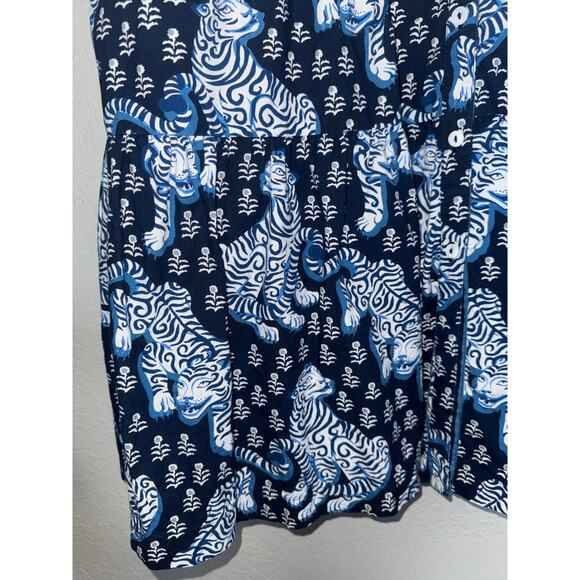 Anthropologie Printfresh Tiger Queen Navy Easy Elegance Tiered Dress Large Boho - Picture 3 of 8